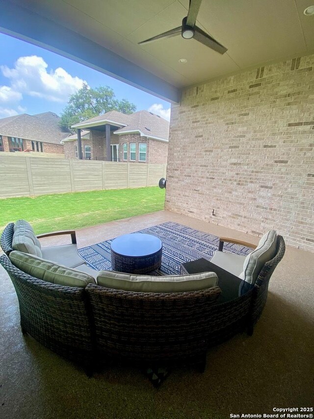 1185 Abelia, New Braunfels, TX 78132 - view of patio / terrace with ceiling fan and an outdoor living space