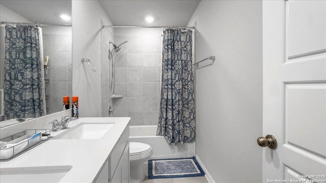 229 Colebrook Way, Cibolo, TX 78108 - full bath with vanity, toilet, shower / bath combo with shower curtain, and baseboards