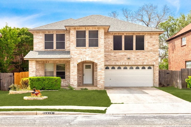 1215 Dezarae St, San Antonio, TX 78253 - view of front of home with an attached garage, roof with shingles, brick siding, and concrete driveway