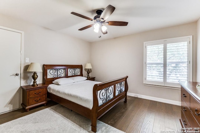 16702 Stones Throw, San Antonio, TX 78248 - bedroom with baseboards, dark wood-style floors, and a ceiling fan