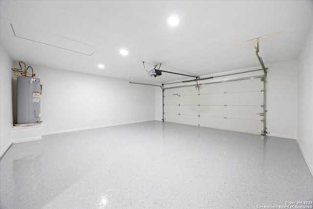 268 Cordova Loop, Seguin, TX 78155 - garage with electric water heater, a garage door opener, baseboards, and recessed lighting