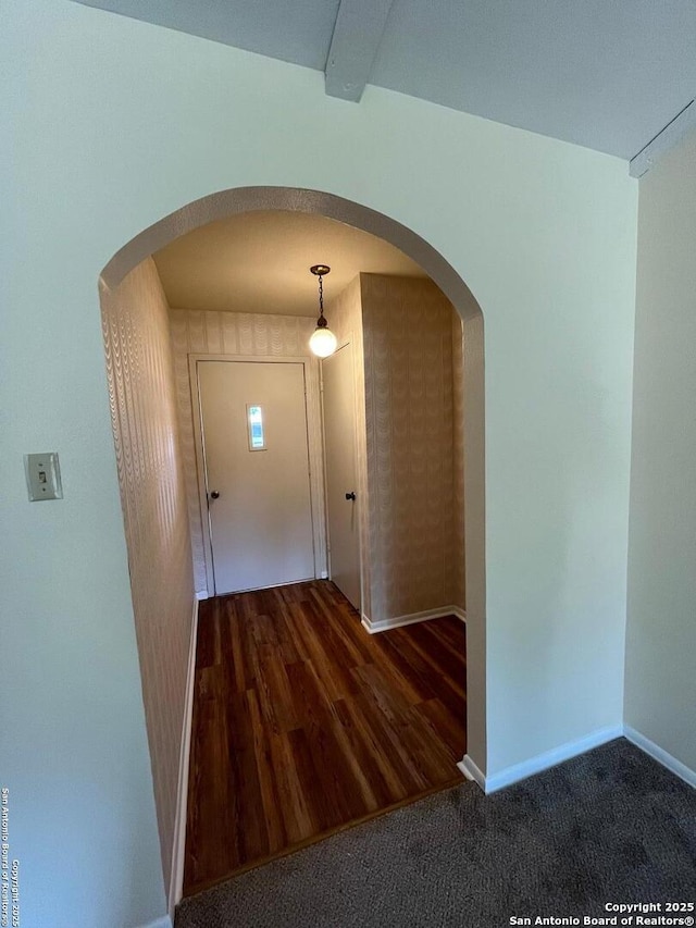 809 Marilyn, Schertz, TX 78154 - hall with wood finished floors, arched walkways, and baseboards