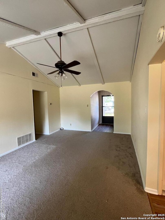 809 Marilyn, Schertz, TX 78154 - empty room with ceiling fan, arched walkways, carpet flooring, a smoke detector, and baseboards