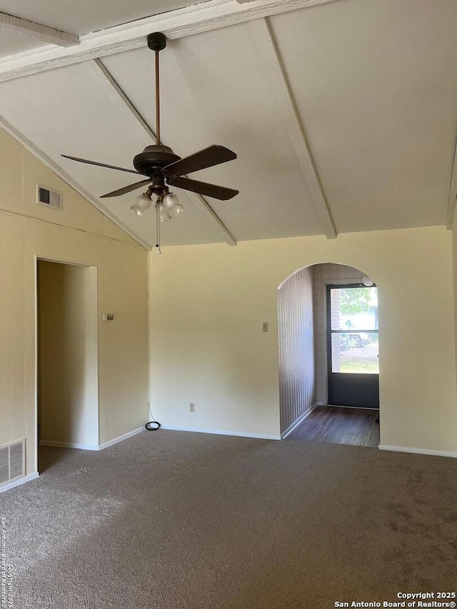 809 Marilyn, Schertz, TX 78154 - spare room featuring carpet, arched walkways, ceiling fan, and baseboards