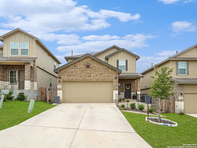 6416 Embankment, San Antonio, TX 78252 - view of front of home with board and batten siding, driveway, brick siding, and an attached garage