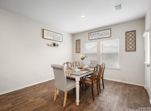 6416 Embankment, San Antonio, TX 78252 - dining space with baseboards and dark wood-type flooring