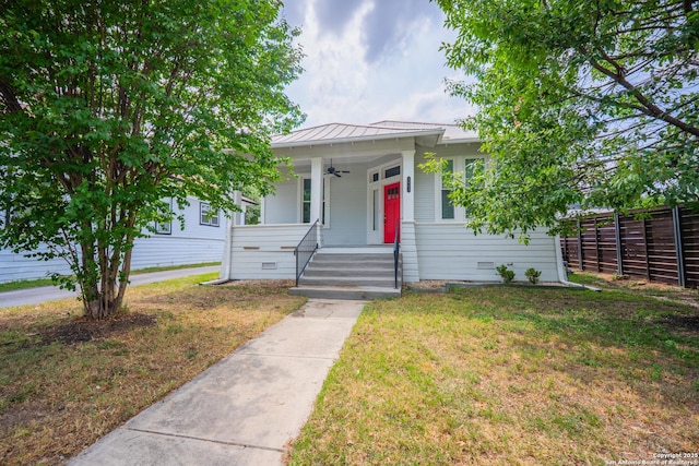2007 S Presa, San Antonio, TX 78210 - view of front of property with a ceiling fan, a standing seam roof, a porch, and metal roof