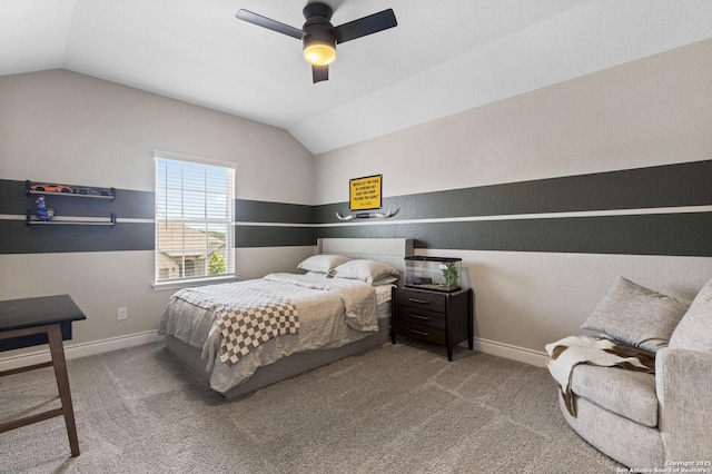 7618 Desperado, Boerne, TX 78015 - bedroom with lofted ceiling, baseboards, carpet, and ceiling fan