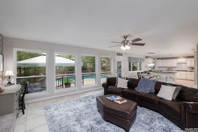 611 San Diego, San Antonio, TX 78232 - living area with a ceiling fan, light tile patterned flooring, and recessed lighting