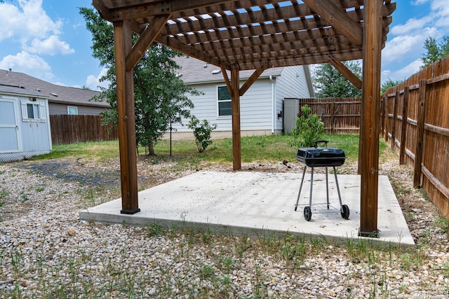 5922 Autumn Palms, San Antonio, TX 78242 - fenced backyard with a pergola, area for grilling, and a patio