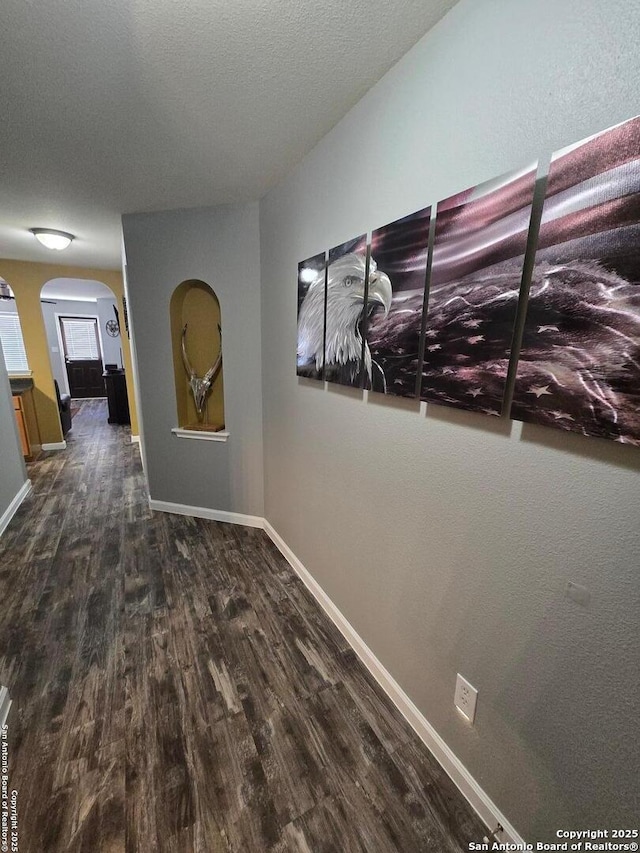11002 Colt Chase, San Antonio, TX 78254 - corridor with arched walkways, wood finished floors, and baseboards