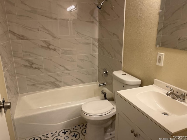 1538 Thorain, San Antonio, TX 78201 - full bath with a textured wall, bathtub / shower combination, toilet, and vanity