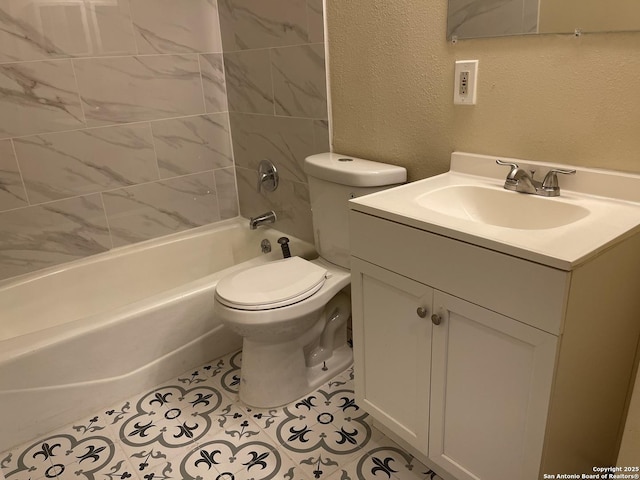 1538 Thorain, San Antonio, TX 78201 - full bathroom featuring vanity, toilet, a textured wall,  shower combination, and tile patterned floors