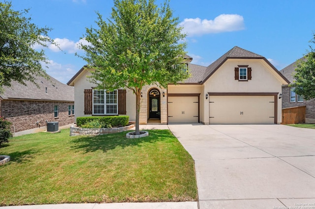 25318 Pleasant Bch, San Antonio, TX 78255 - view of front of house featuring stucco siding, concrete driveway, an attached garage, a front yard, and roof with shingles
