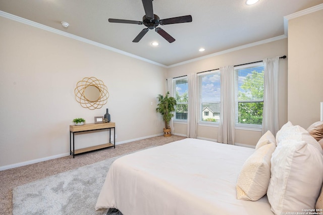 25318 Pleasant Bch, San Antonio, TX 78255 - carpeted bedroom with ornamental molding, baseboards, recessed lighting, and a ceiling fan