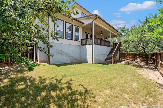 25318 Pleasant Bch, San Antonio, TX 78255 - view of property exterior with a ceiling fan, stairs, and stucco siding