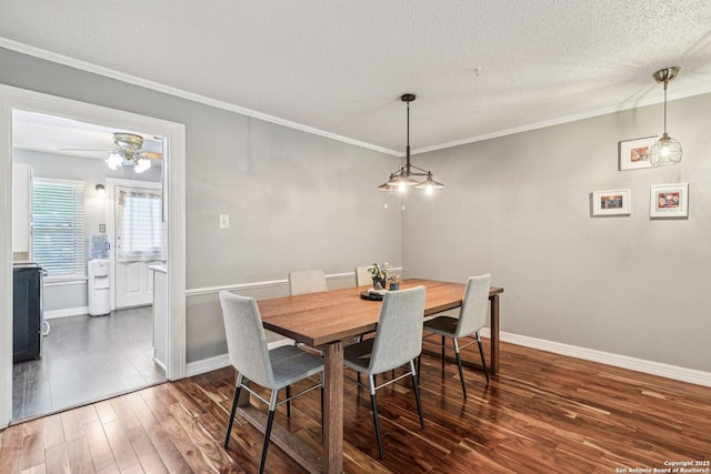 2300 Nacogdoches Rd Unit 164R, San Antonio, TX 78209 - dining area with crown molding, wood finished floors, baseboards, and a textured ceiling