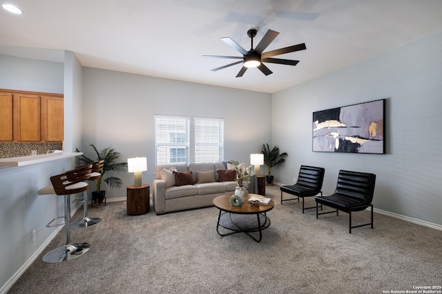 9911 Sable Arrow, San Antonio, TX 78251 - living area with ceiling fan, carpet floors, and baseboards