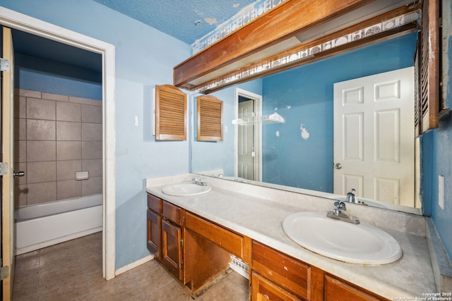 1324 Longmont, San Antonio, TX 78245 - full bathroom with double vanity, a bath, tile patterned flooring, a shower, and baseboards