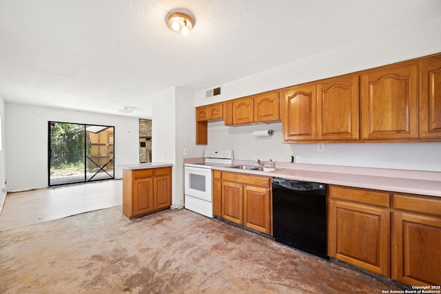 771 Mockingbird, Spring Branch, TX 78070 - kitchen with black dishwasher, electric range, a sink, and brown cabinetry