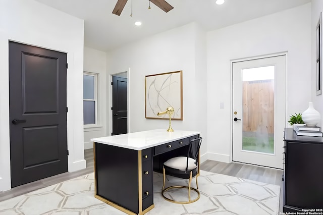 130 E Lachapelle, San Antonio, TX 78204 - home office featuring light wood-type flooring, a ceiling fan, recessed lighting, and baseboards