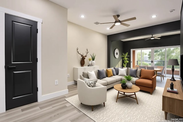 130 E Lachapelle, San Antonio, TX 78204 - living area with ceiling fan, light wood finished floors, recessed lighting, and baseboards