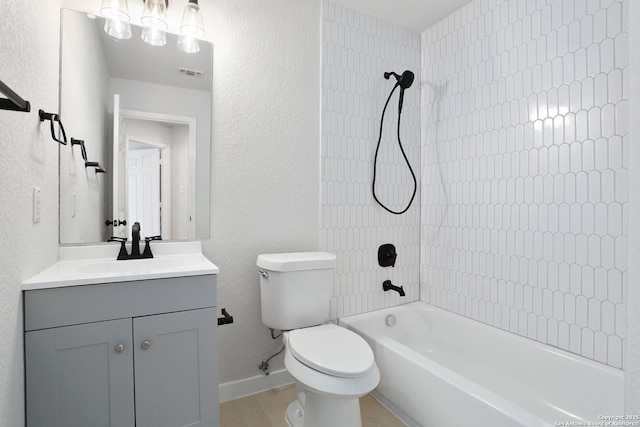 9814 Shawnee, Converse, TX 78109 - bathroom featuring toilet, vanity, shower / bath combination, baseboards, and a textured wall