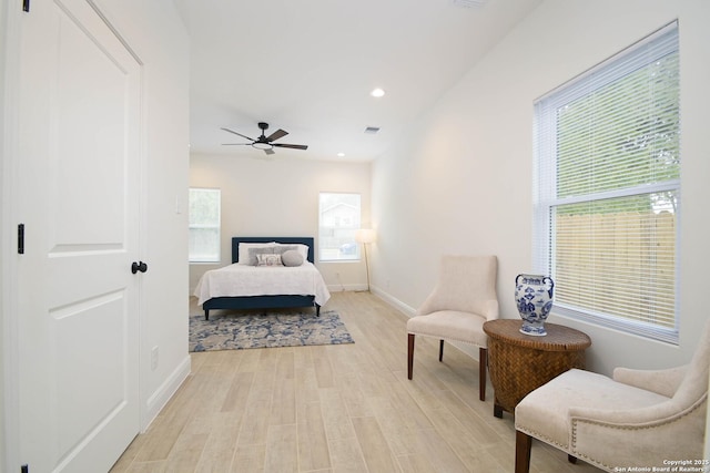 1526 Norfleet, San Antonio, TX 78208 - bedroom featuring light wood finished floors, baseboards, ceiling fan, and recessed lighting