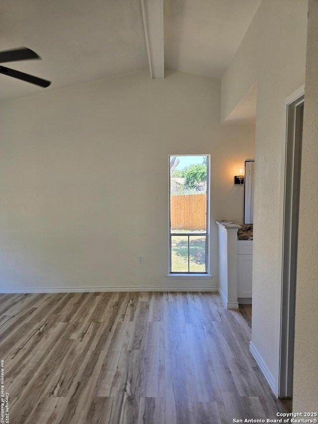7401 Old Spanish Trl, Live Oak, TX 78233 - unfurnished living room featuring wood finished floors, ceiling fan, and baseboards
