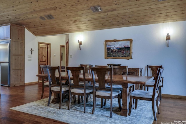 121 N Spanish Oak Trl, Kerrville, TX 78028 - dining room featuring wood ceiling, lofted ceiling, wood finished floors, and baseboards