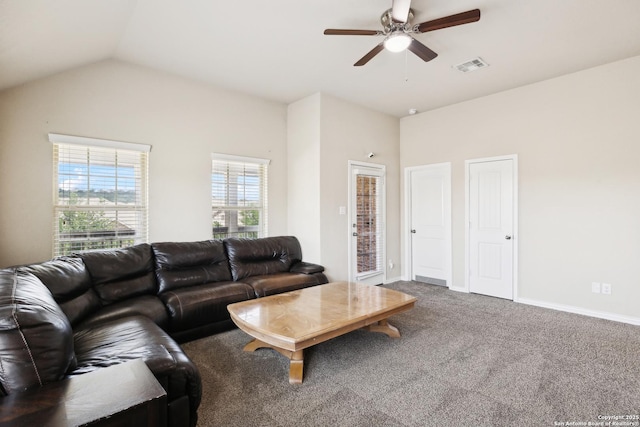 32003 Cast Iron, Bulverde, TX 78163 - carpeted living area with a ceiling fan, lofted ceiling, and baseboards