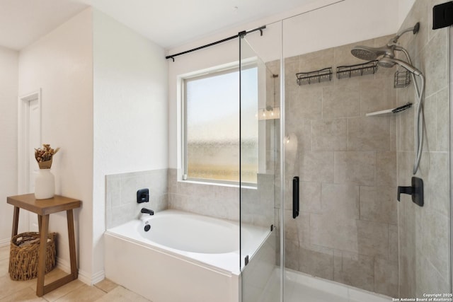 32003 Cast Iron, Bulverde, TX 78163 - bathroom with a garden tub, a stall shower, tile patterned floors, and baseboards
