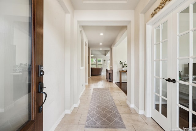 32003 Cast Iron, Bulverde, TX 78163 - entrance foyer with french doors, baseboards, light tile patterned flooring, and recessed lighting