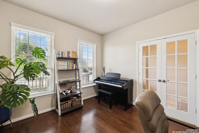 32003 Cast Iron, Bulverde, TX 78163 - office area featuring french doors, hardwood / wood-style floors, and baseboards