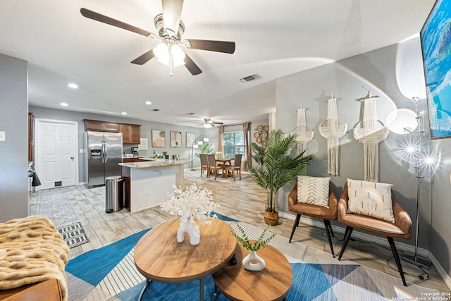 5802 Branch Vly, San Antonio, TX 78242 - living area featuring ceiling fan, light wood-style flooring, recessed lighting, and baseboards