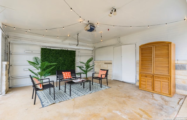 9630 NW Simplicity Dr, San Antonio, TX 78245 - living area featuring unfinished concrete flooring