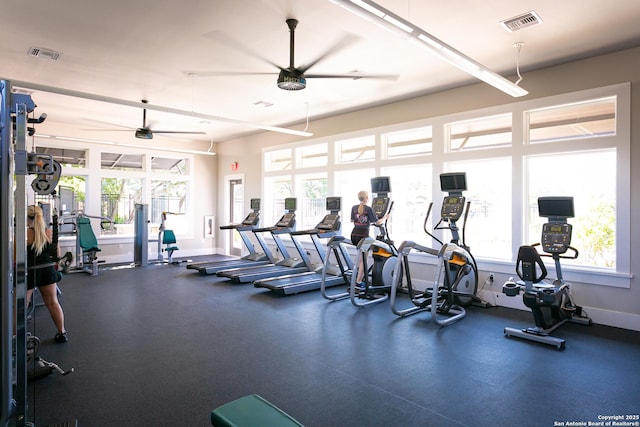 24321 Downhill Lie, San Antonio, TX 78261 - workout area featuring ceiling fan and baseboards
