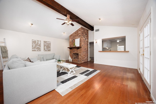 7035 Forest Mdw, San Antonio, TX 78240 - living room featuring ceiling fan, wood finished floors, a fireplace, and baseboards