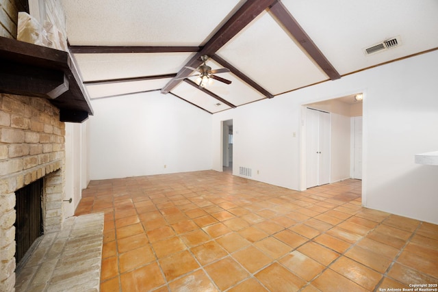 7035 Forest Mdw, San Antonio, TX 78240 - unfurnished living room featuring a fireplace and ceiling fan