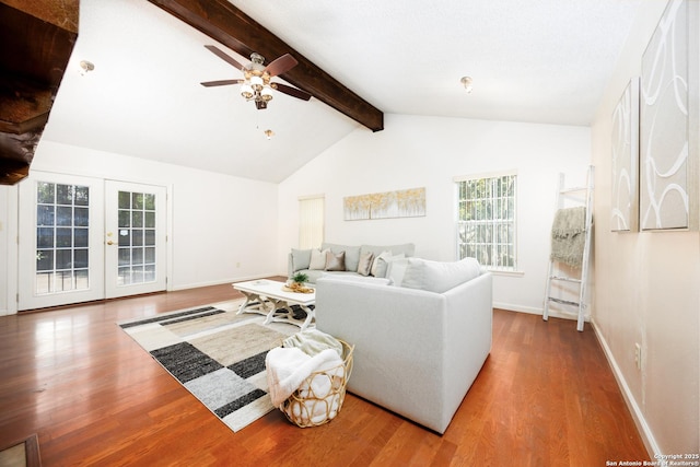 7035 Forest Mdw, San Antonio, TX 78240 - living area with a ceiling fan, wood finished floors, french doors, and baseboards