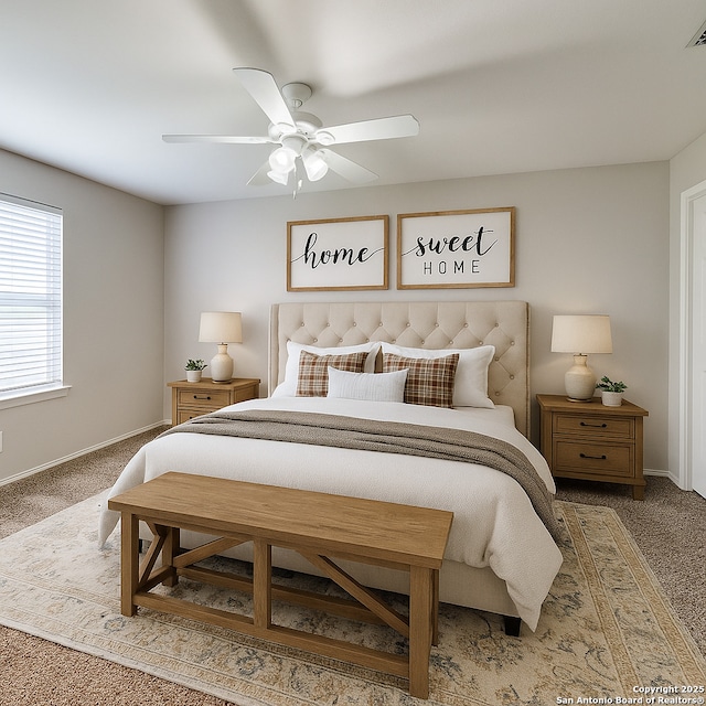 6926 Lunar Way, San Antonio, TX 78109 - carpeted bedroom with baseboards and ceiling fan