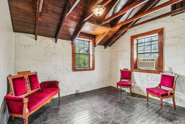 7735 Mocking Bird Ln, San Antonio, TX 78229 - living area featuring wood-type flooring, wooden ceiling, and cooling unit