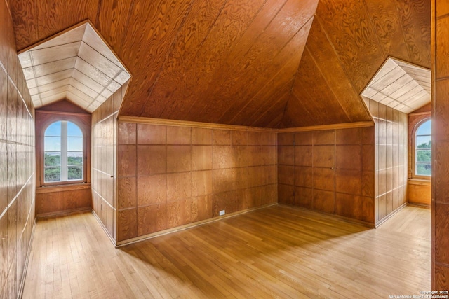 7735 Mocking Bird Ln, San Antonio, TX 78229 - bonus room featuring vaulted ceiling, hardwood / wood-style floors, plenty of natural light, and wood walls