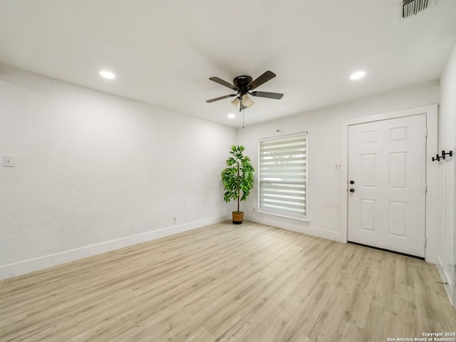 11105 Lone Shadow, Live Oak, TX 78233 - foyer with ceiling fan, light wood finished floors, baseboards, and recessed lighting