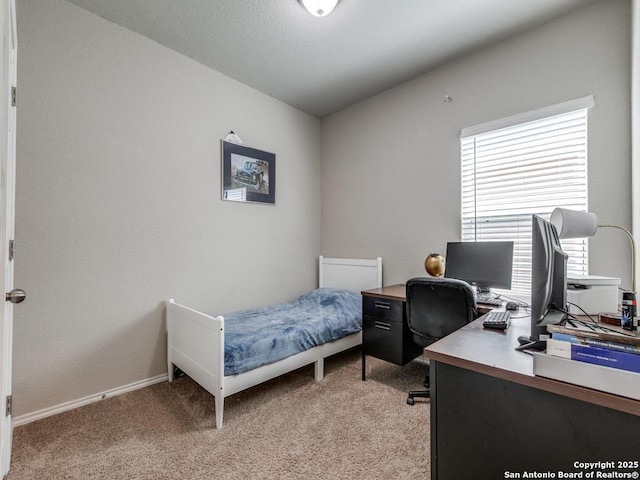 607 Pleasanton Spg, San Antonio, TX 78221 - bedroom with light colored carpet, an office area, and baseboards