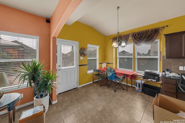 5602 Casa Martin, Katy, TX 77449 - office with vaulted ceiling, plenty of natural light, baseboards, and a chandelier
