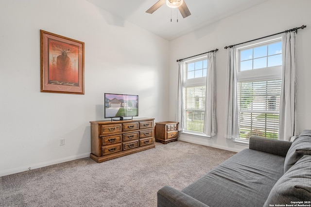 10128 Bussang, Schertz, TX 78154 - living area featuring a ceiling fan, carpet, and baseboards