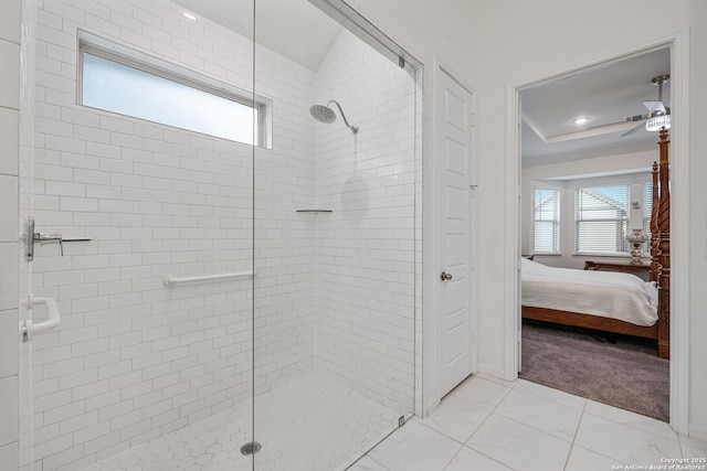 10128 Bussang, Schertz, TX 78154 - full bath with ensuite bathroom, a stall shower, healthy amount of natural light, and ceiling fan