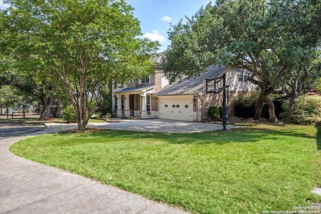 2630 Starlight Ct, San Antonio, TX 78261 - view of front of property featuring brick siding, a front lawn, an attached garage, and concrete driveway