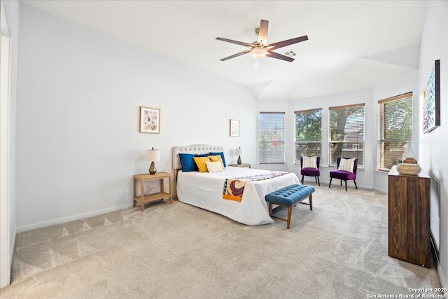 2630 Starlight Ct, San Antonio, TX 78261 - carpeted bedroom with lofted ceiling, baseboards, and ceiling fan